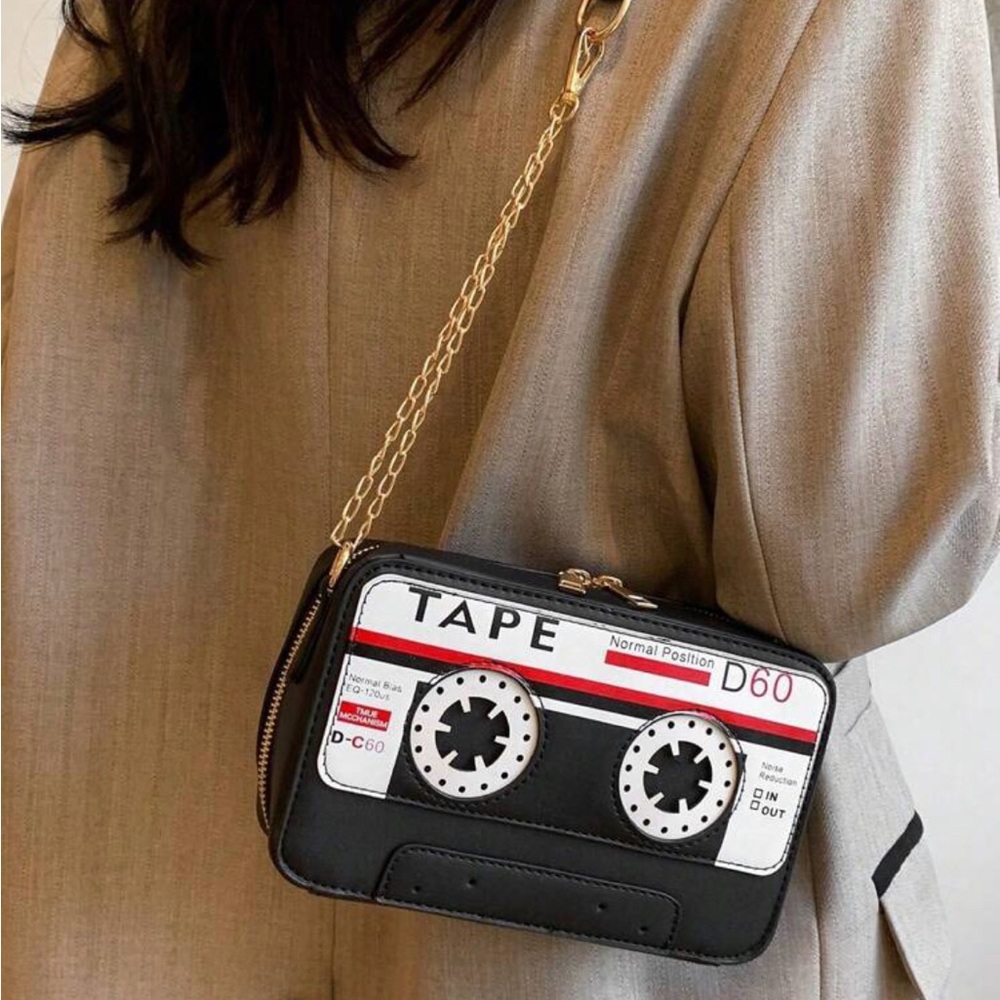 Black Cassette Tape Crossbody Bag